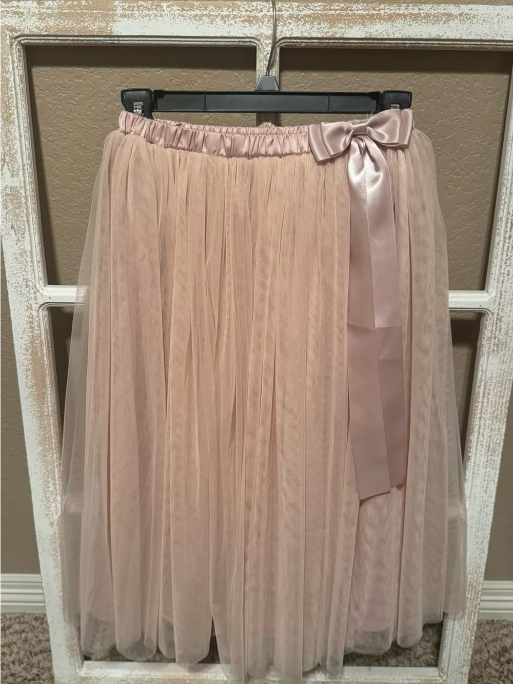 NWOT Blush Tulle Midi Skirt with Satin Bow